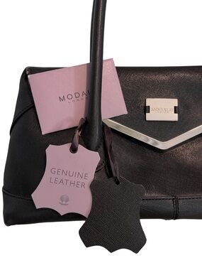 Vintage Modalu Black Leather Shoulder Bag with Gold-Tone Accent